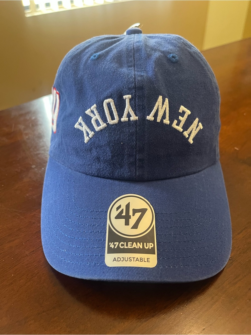 New York By Giants Hat Upside Down Script 47 Brand Clean Up Blue Cap NWT Dad Hat